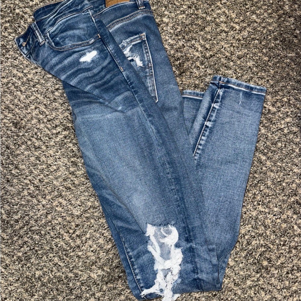 American Eagle Outfitters Dark Blue Ripped Skinny Jeans